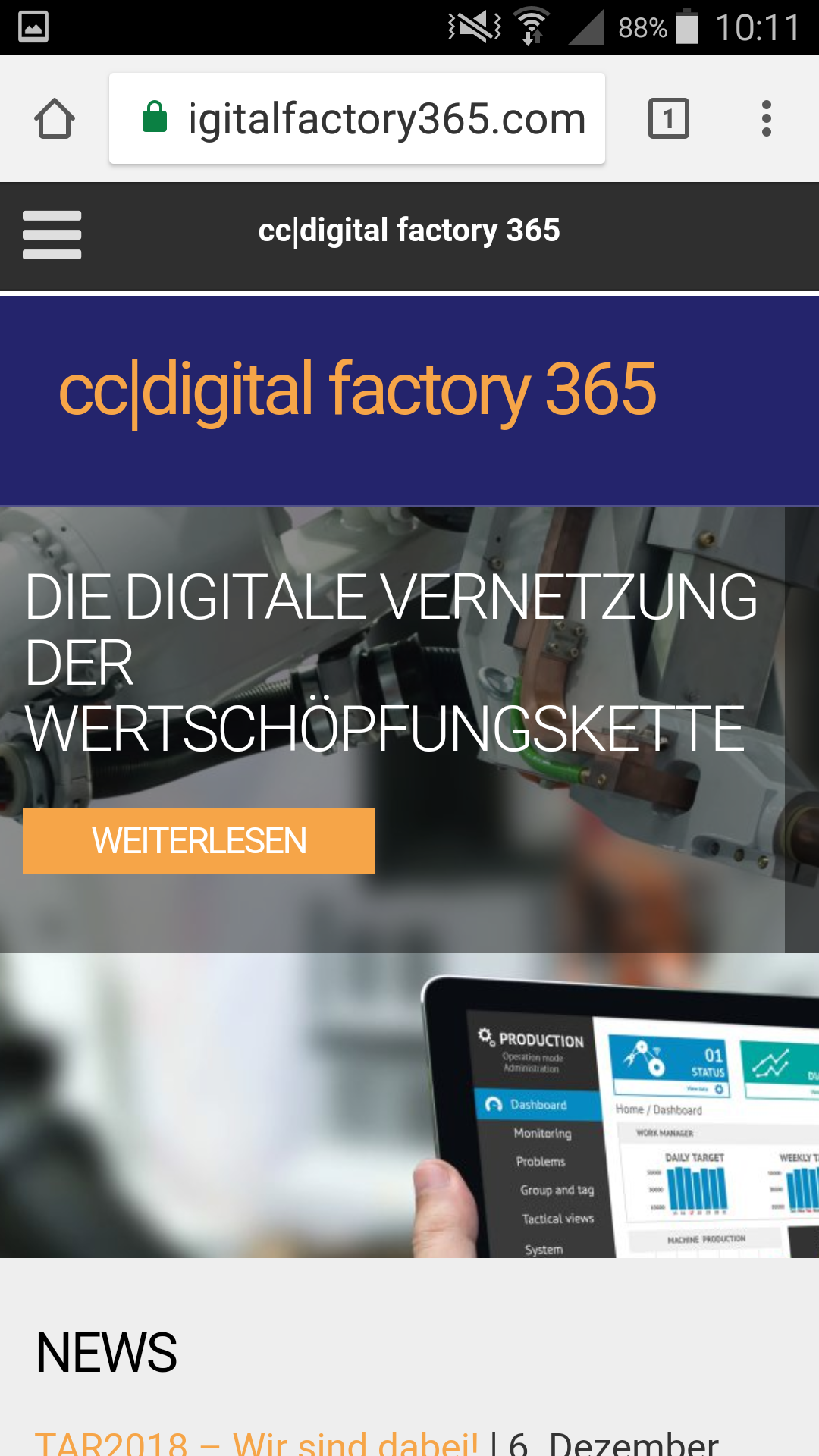 cc vendor&contractor portal -digital factory365 Smartphone-Ansicht